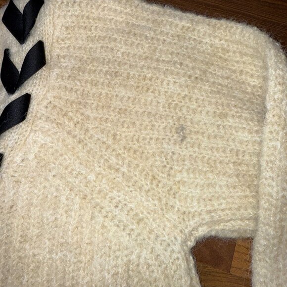 So Me Cream Sweater with Black Ribbon Detail | Women’s Medium | Soft Knit Lace-U - Picture 8 of 8